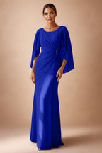 Sheath Chiffon Cape Sleeves Maxi Mother of the Bride & Groom Dresses with Ruched Waist (SHI22500727)