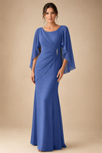 Sheath Chiffon Cape Sleeves Maxi Mother of the Bride & Groom Dresses with Ruched Waist (SHI22500727)
