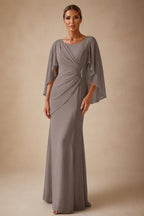 Sheath Chiffon Cape Sleeves Maxi Mother of the Bride & Groom Dresses with Ruched Waist (SHI22500727)