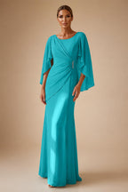 Sheath Chiffon Cape Sleeves Maxi Mother of the Bride & Groom Dresses with Ruched Waist (SHI22500727)