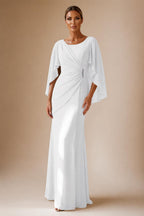 Sheath Chiffon Cape Sleeves Maxi Mother of the Bride & Groom Dresses with Ruched Waist (SHI22500727)