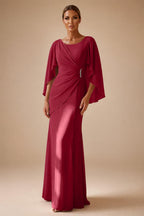 Sheath Chiffon Cape Sleeves Maxi Mother of the Bride & Groom Dresses with Ruched Waist (SHI22500727)