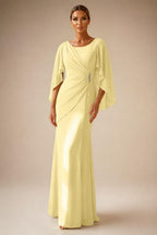 Sheath Chiffon Cape Sleeves Maxi Mother of the Bride & Groom Dresses with Ruched Waist (SHI22500727)