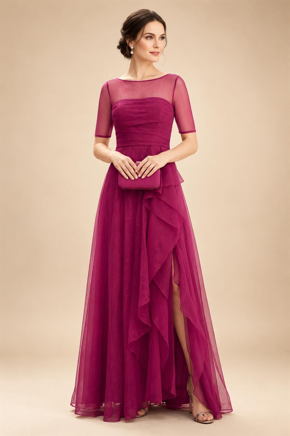 Chiffon Sheath/Column V-Neck Floor-Length Mother of the Bride & Groom Dresses with Lace Embroidery Bodice & Ruched Waist (SHI22501510)