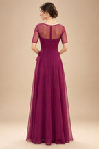 Chiffon Sheath/Column V-Neck Floor-Length Mother of the Bride & Groom Dresses with Lace Embroidery Bodice & Ruched Waist (SHI22501510)