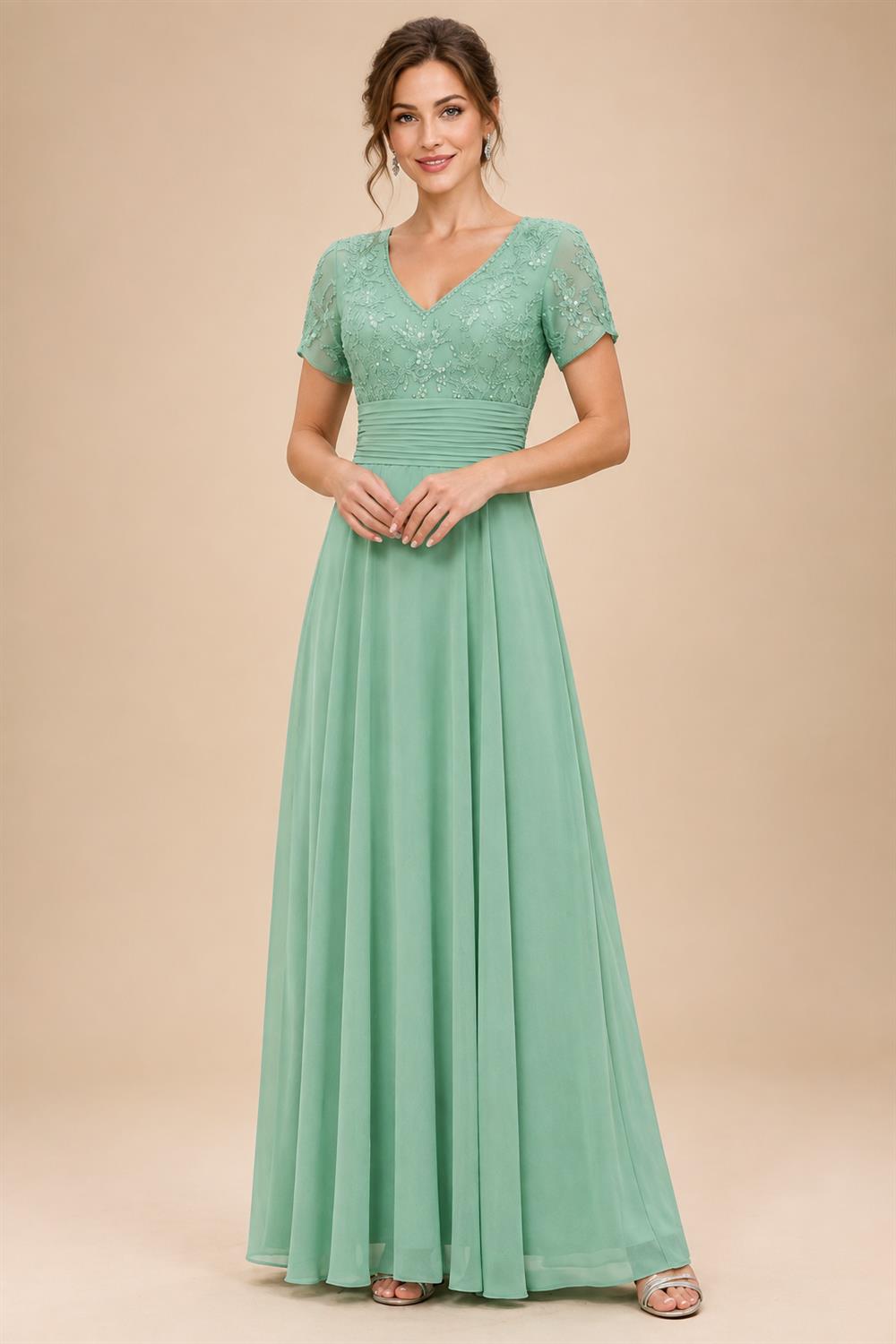 Sheath Chiffon Floral Print Cape Sleeves Mother of the Bride & Groom Dresses for Formal Wedding (SHI22500682)