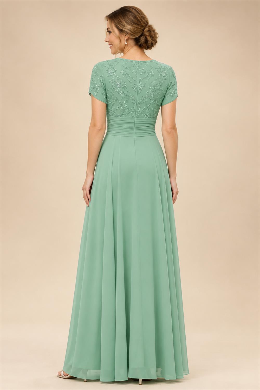 Sheath Chiffon Floral Print Cape Sleeves Mother of the Bride & Groom Dresses for Formal Wedding (SHI22500682)