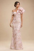 Sheath Floral Jacquard Off Shoulder Mother of the Bride & Groom Dresses with Flower (SHI22500777)