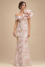Sheath Floral Jacquard Off Shoulder Mother of the Bride & Groom Dresses with Flower (SHI22500777)