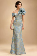Sheath Floral Jacquard Off Shoulder Mother of the Bride & Groom Dresses with Flower (SHI22500777)