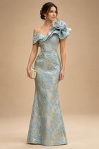 Sheath Floral Jacquard Off Shoulder Mother of the Bride & Groom Dresses with Flower (SHI22500777)
