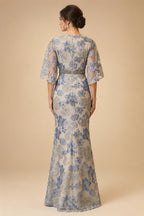 Jacquard Sheath/Column 3/4 Sleeves Floor-Length Mother of the Bride & Groom Dresses with Ruched Waist & Rhinestones (SHI22500801)