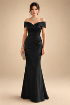 Sheath Silk Off Shoulder Ruched Maxi Mother of the Bride & Groom Dresses (SHI22500808)