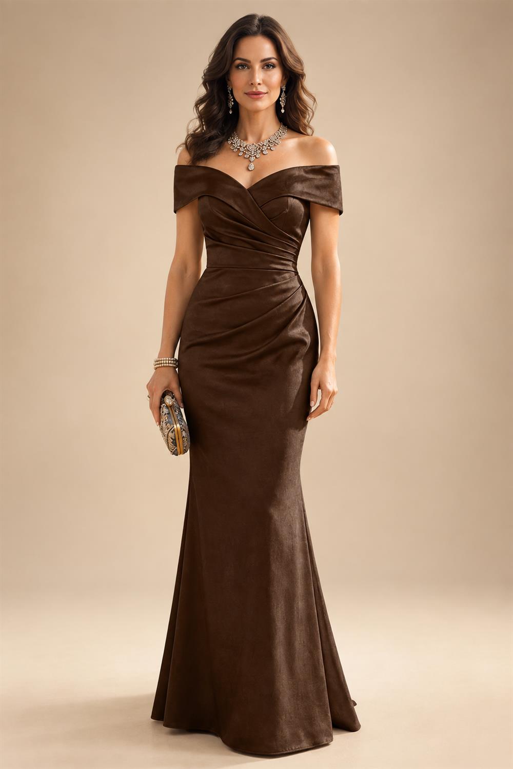 Sheath Silk Off Shoulder Ruched Maxi Mother of the Bride & Groom Dresses (SHI22500808)