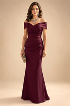 Sheath Silk Off Shoulder Ruched Maxi Mother of the Bride & Groom Dresses (SHI22500808)