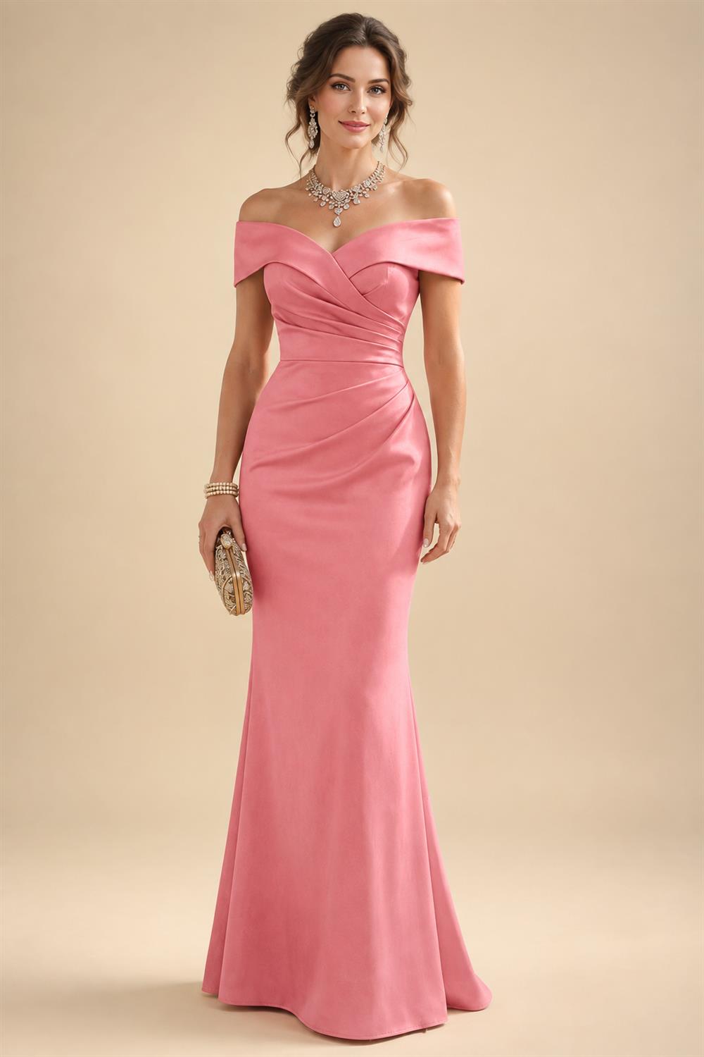 Sheath Silk Off Shoulder Ruched Maxi Mother of the Bride & Groom Dresses (SHI22500808)