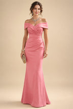 Sheath Silk Off Shoulder Ruched Maxi Mother of the Bride & Groom Dresses (SHI22500808)