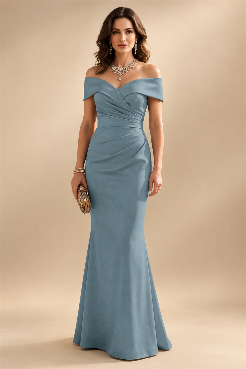 Sheath Silk Off Shoulder Ruched Maxi Mother of the Bride & Groom Dresses (SHI22500808)