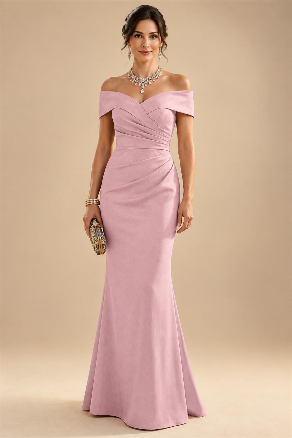 Sheath Silk Off Shoulder Ruched Maxi Mother of the Bride & Groom Dresses (SHI22500808)