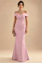 Sheath Silk Off Shoulder Ruched Maxi Mother of the Bride & Groom Dresses (SHI22500808)