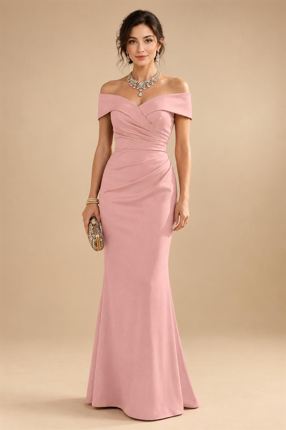 Sheath Silk Off Shoulder Ruched Maxi Mother of the Bride & Groom Dresses (SHI22500808)