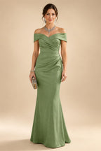 Sheath Silk Off Shoulder Ruched Maxi Mother of the Bride & Groom Dresses (SHI22500808)