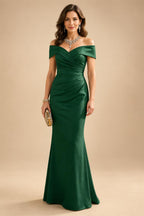 Sheath Silk Off Shoulder Ruched Maxi Mother of the Bride & Groom Dresses (SHI22500808)