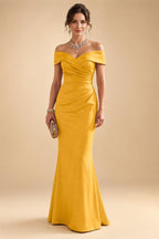 Sheath Silk Off Shoulder Ruched Maxi Mother of the Bride & Groom Dresses (SHI22500808)