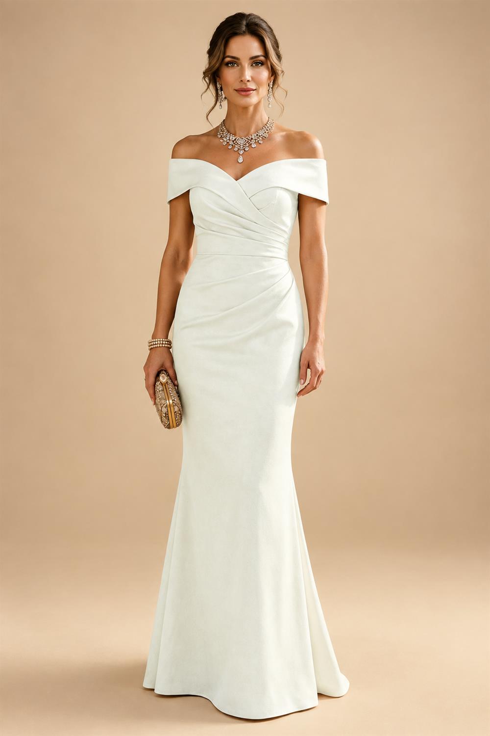 Sheath Silk Off Shoulder Ruched Maxi Mother of the Bride & Groom Dresses (SHI22500808)