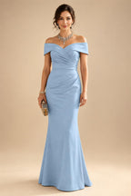 Sheath Silk Off Shoulder Ruched Maxi Mother of the Bride & Groom Dresses (SHI22500808)