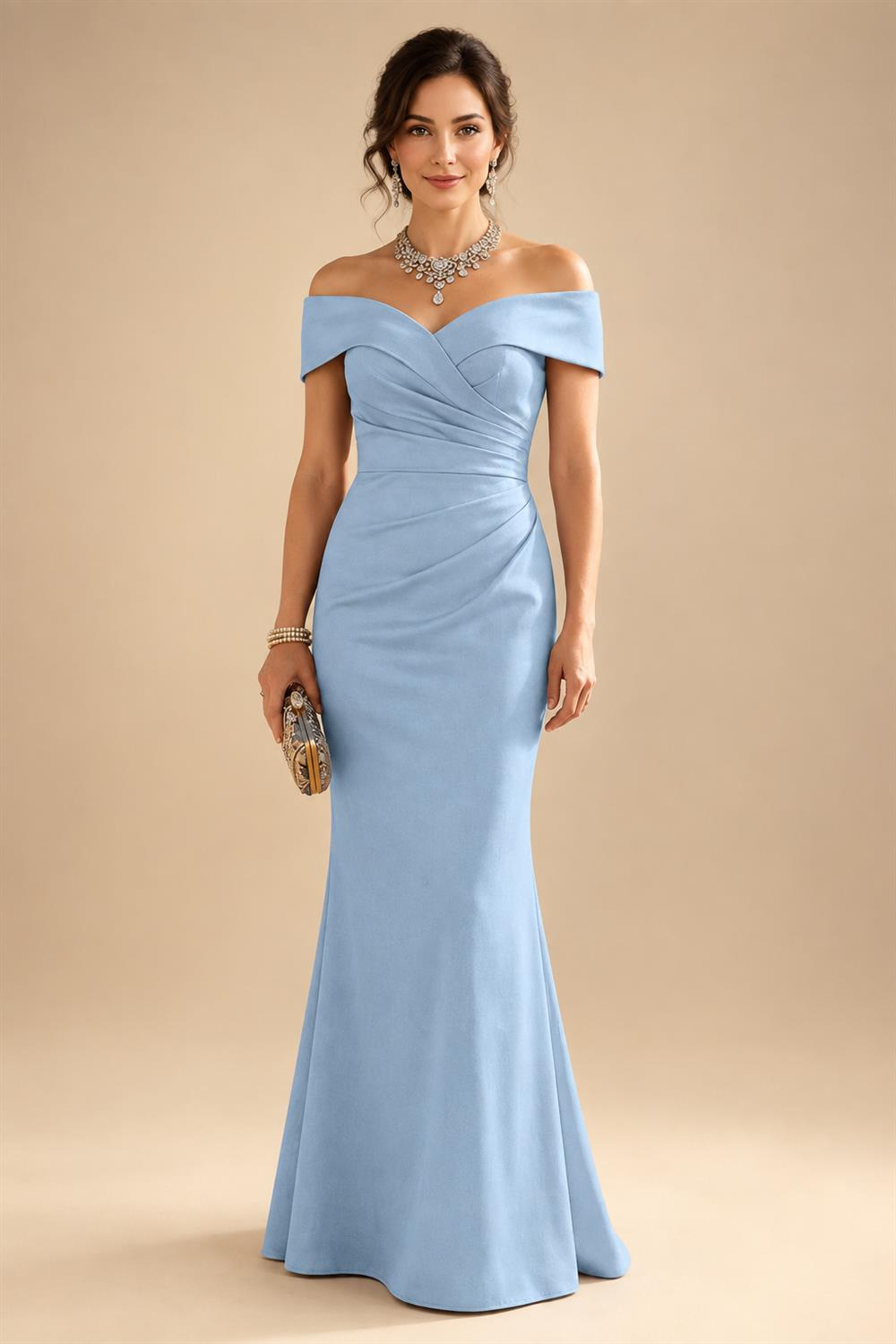 Sheath Silk Off Shoulder Ruched Maxi Mother of the Bride & Groom Dresses (SHI22500808)