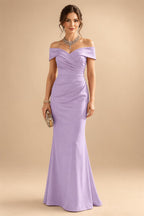 Sheath Silk Off Shoulder Ruched Maxi Mother of the Bride & Groom Dresses (SHI22500808)