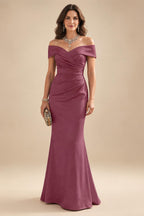 Sheath Silk Off Shoulder Ruched Maxi Mother of the Bride & Groom Dresses (SHI22500808)