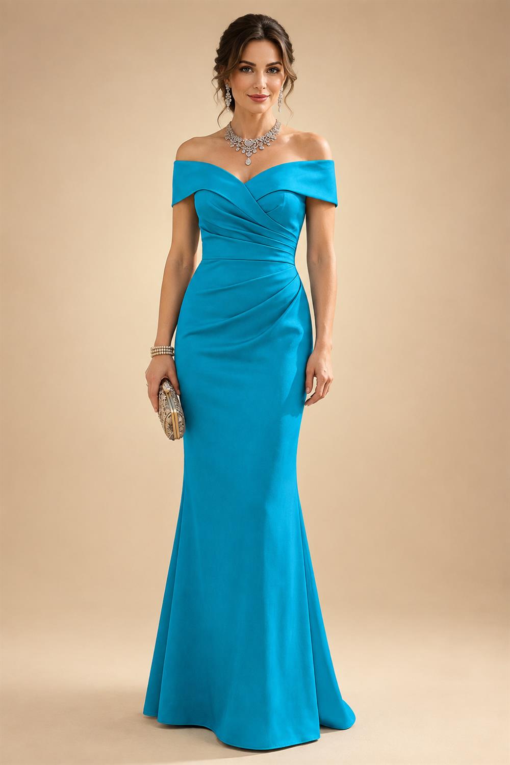 Sheath Silk Off Shoulder Ruched Maxi Mother of the Bride & Groom Dresses (SHI22500808)