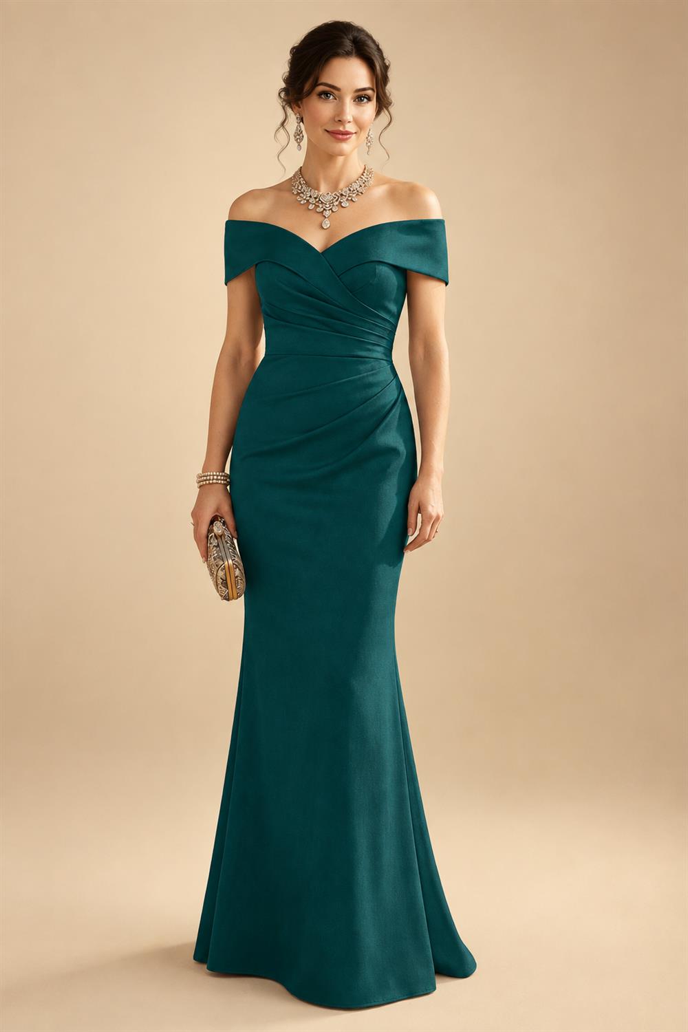 Sheath Silk Off Shoulder Ruched Maxi Mother of the Bride & Groom Dresses (SHI22500808)