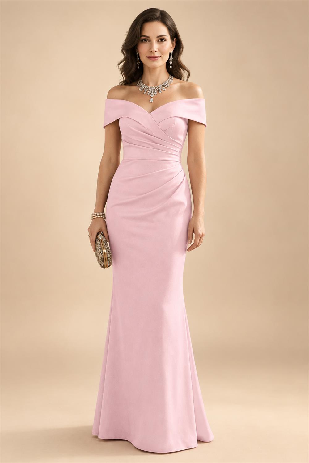 Sheath Silk Off Shoulder Ruched Maxi Mother of the Bride & Groom Dresses (SHI22500808)