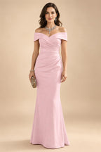 Sheath Silk Off Shoulder Ruched Maxi Mother of the Bride & Groom Dresses (SHI22500808)
