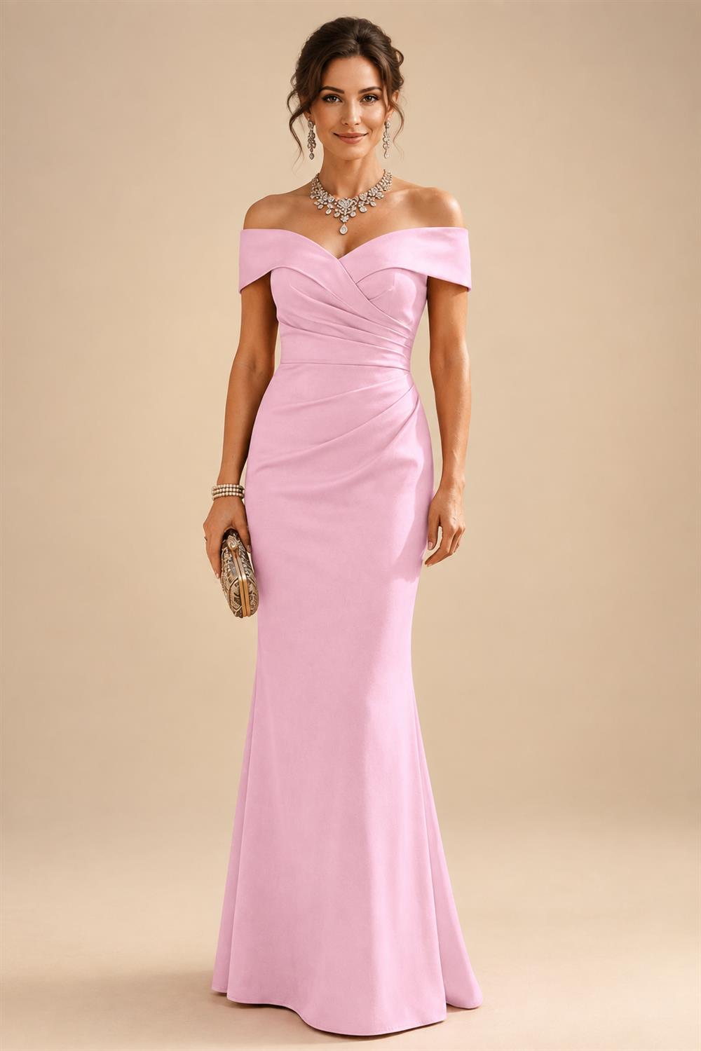 Sheath Silk Off Shoulder Ruched Maxi Mother of the Bride & Groom Dresses (SHI22500808)