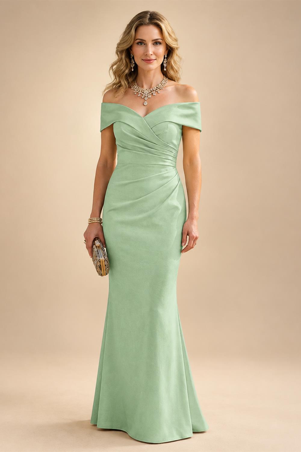 Sheath Silk Off Shoulder Ruched Maxi Mother of the Bride & Groom Dresses (SHI22500808)