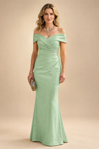 Sheath Silk Off Shoulder Ruched Maxi Mother of the Bride & Groom Dresses (SHI22500808)