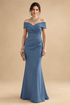 Sheath Silk Off Shoulder Ruched Maxi Mother of the Bride & Groom Dresses (SHI22500808)