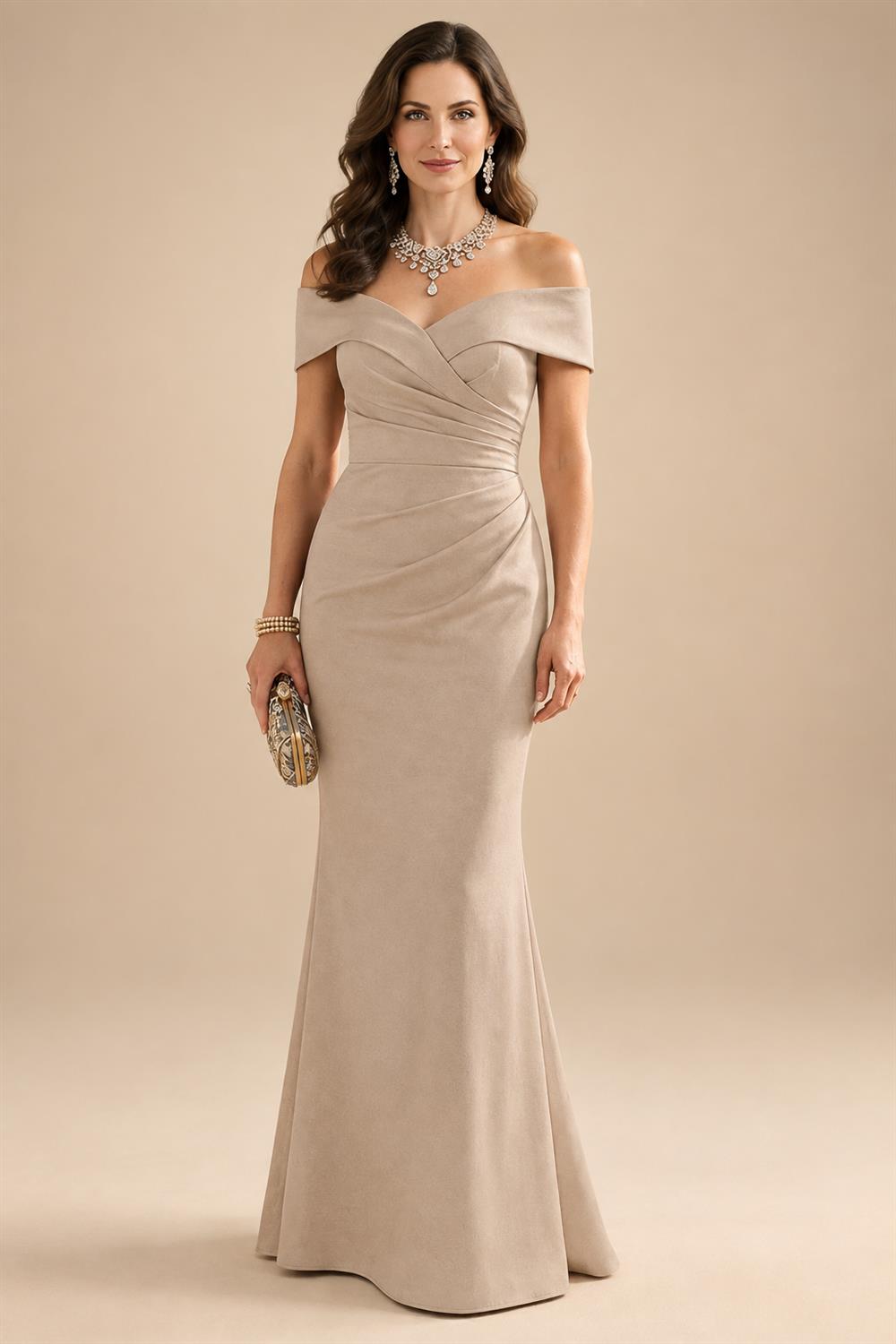 Sheath Silk Off Shoulder Ruched Maxi Mother of the Bride & Groom Dresses (SHI22500808)