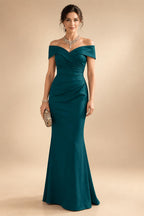 Sheath Silk Off Shoulder Ruched Maxi Mother of the Bride & Groom Dresses (SHI22500808)