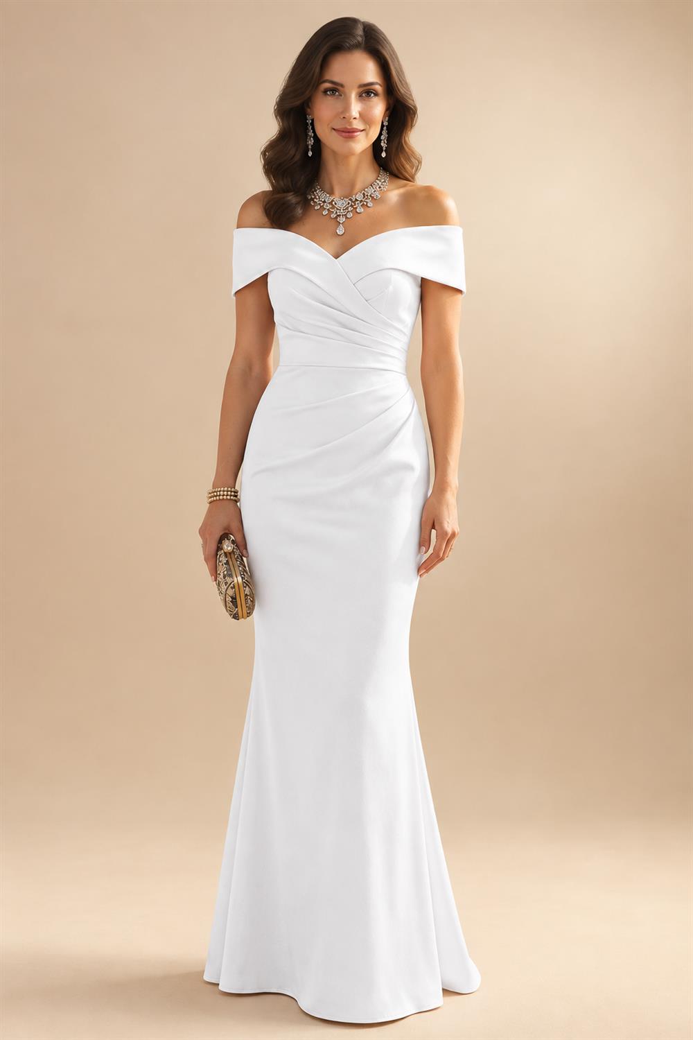 Sheath Silk Off Shoulder Ruched Maxi Mother of the Bride & Groom Dresses (SHI22500808)