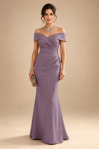 Sheath Silk Off Shoulder Ruched Maxi Mother of the Bride & Groom Dresses (SHI22500808)