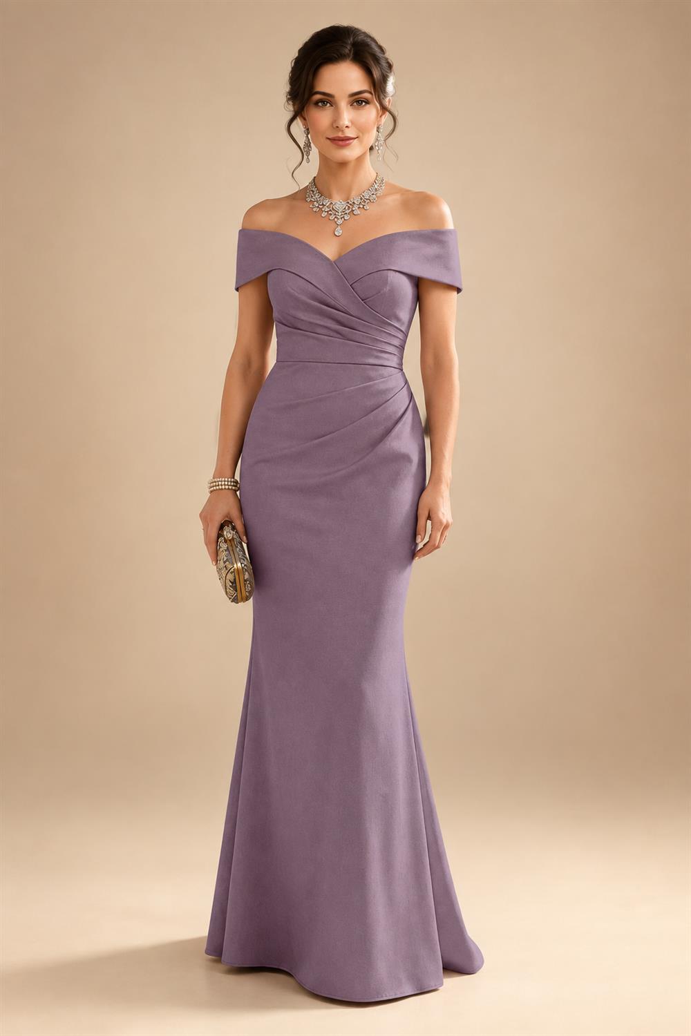 Sheath Silk Off Shoulder Ruched Maxi Mother of the Bride & Groom Dresses (SHI22500808)