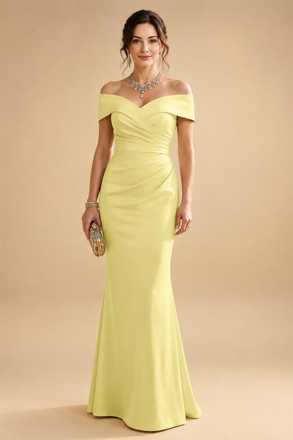 Sheath Silk Off Shoulder Ruched Maxi Mother of the Bride & Groom Dresses (SHI22500808)