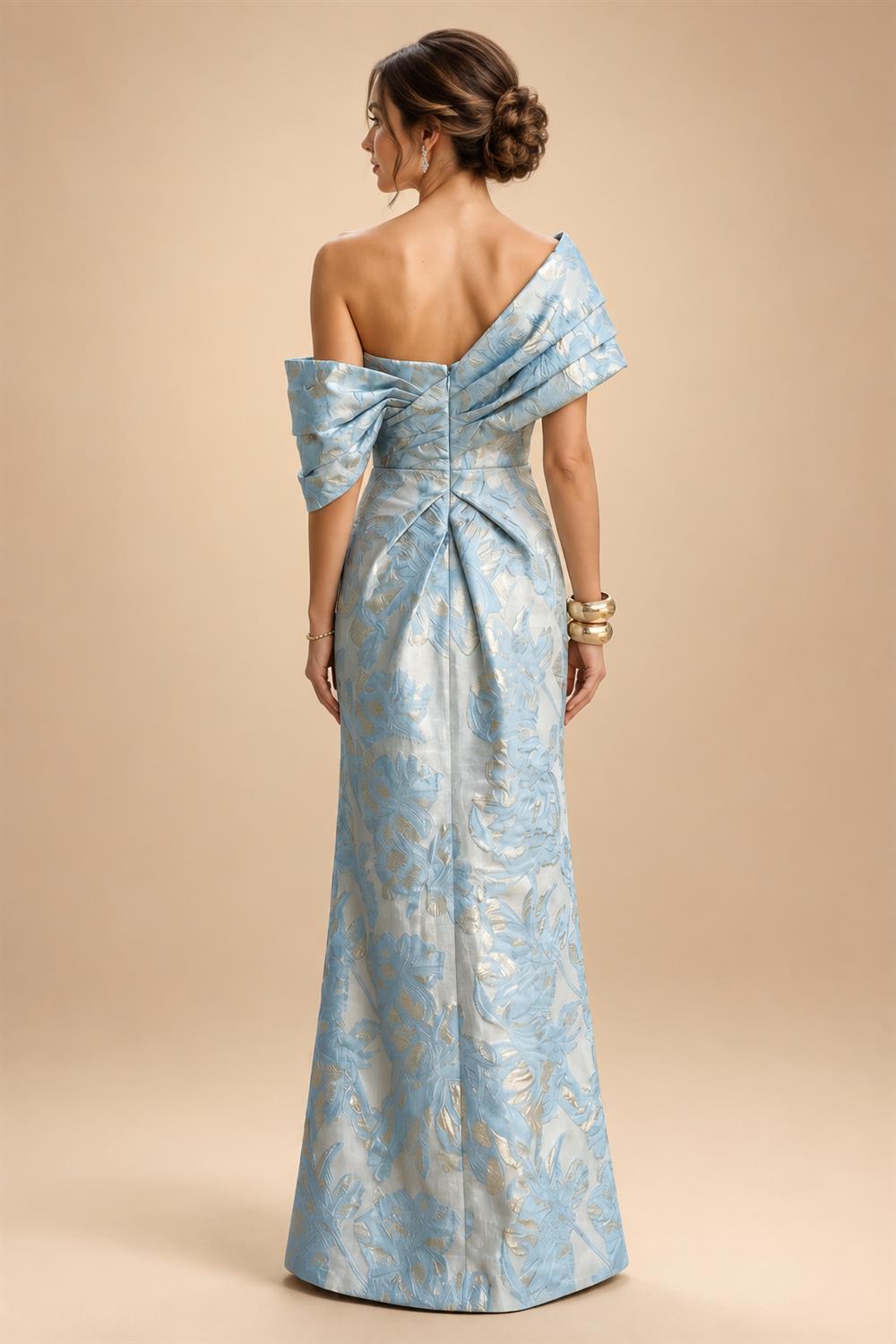 A-Line/Princess Off Shoulder Satin Maxi Mother of the Bride & Groom Dresses with Ruched Bodice, Belt, Rhinestone & Pleats (SHI22501647)