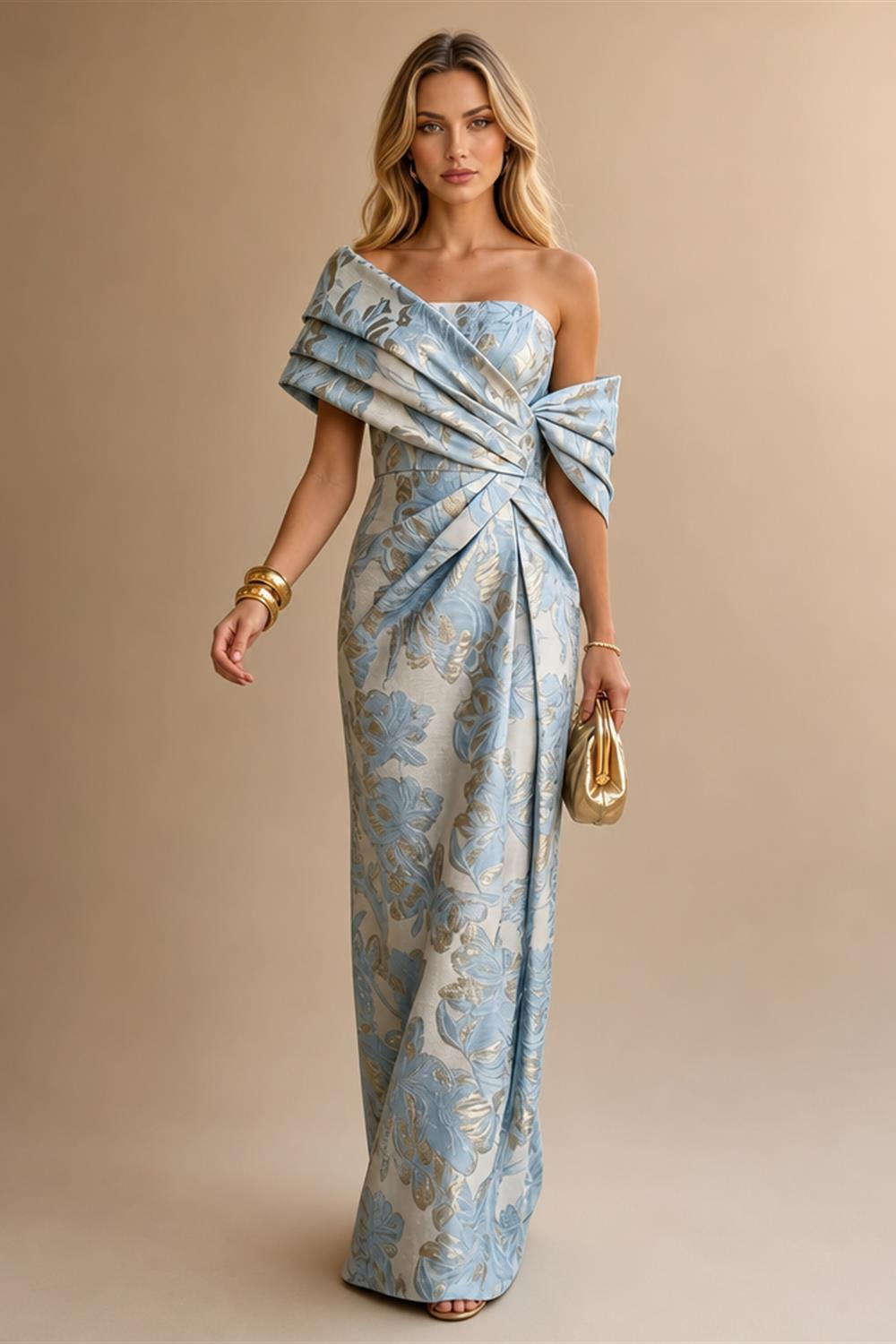 Sheath Satin Jacquard Off Shoulder Floor-Length Mother of the Bride & Groom Dresses (SHI22500823)