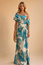 Sheath Satin Jacquard Off Shoulder Floor-Length Mother of the Bride & Groom Dresses (SHI22500823)